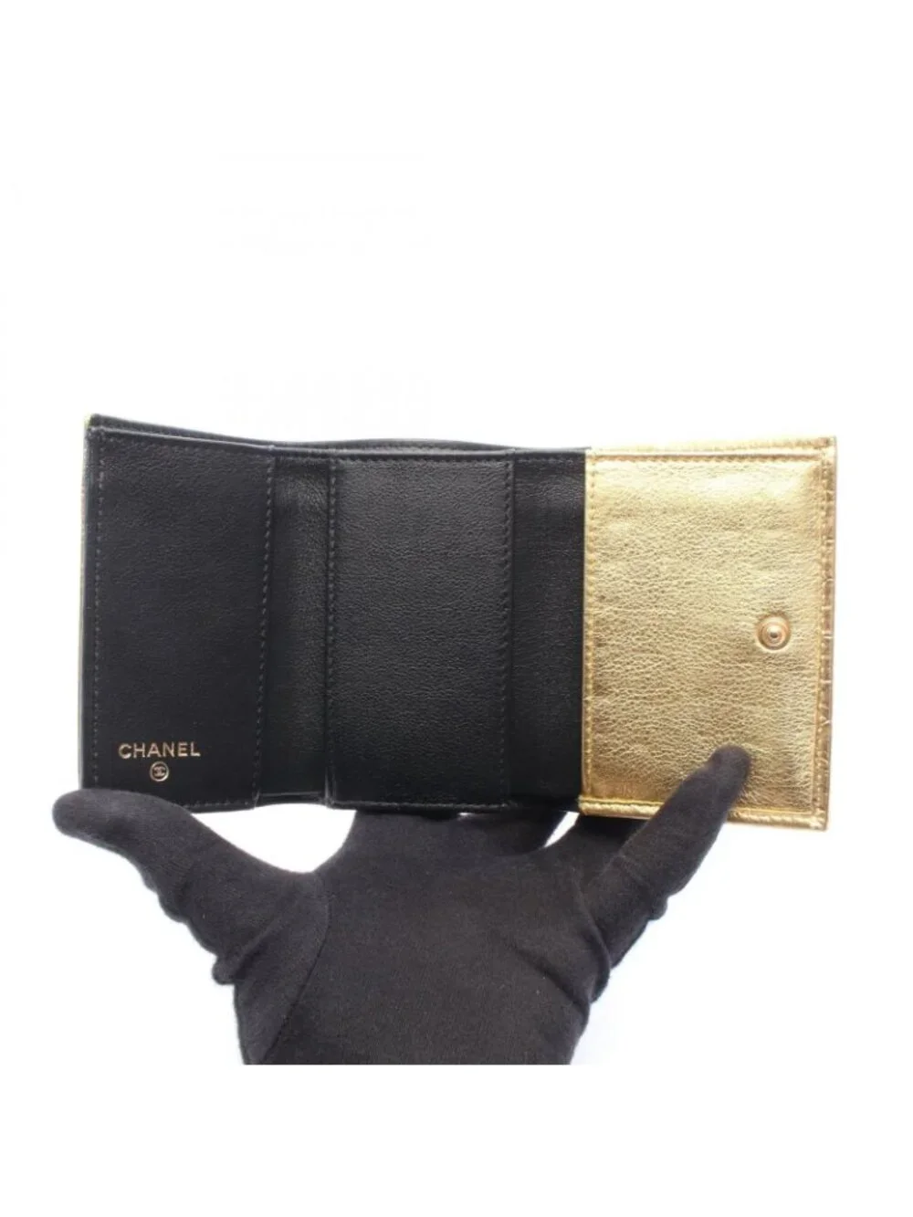 Chanel Trifold Wallet Classic Small Croco Embossed Gold Leather